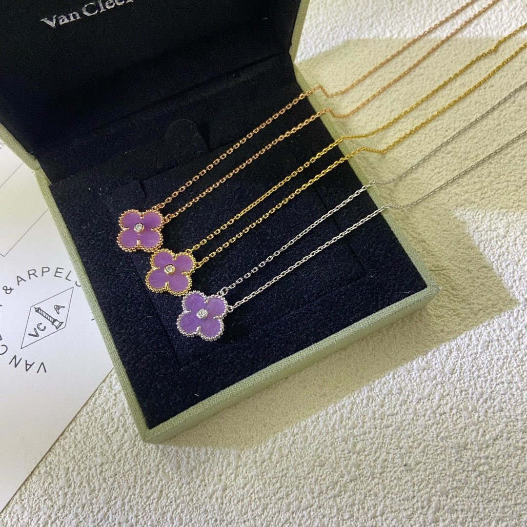 ¡®Moco¡¯CLOVER 15MM DIAMOND PURPLE VIOLET NECKLACE