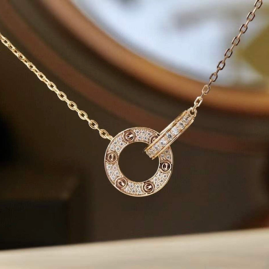 ¡®Star¡¯LOVE 7.6MM NECKLACE ROSE GOLD AND SILVER  FULL DIAMOND