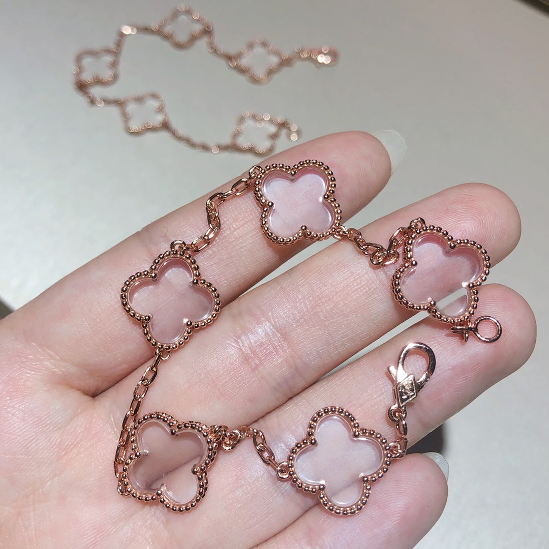 [Star]New CLOVER 5 MOTIF ROCK CRYSTAL BRACELET