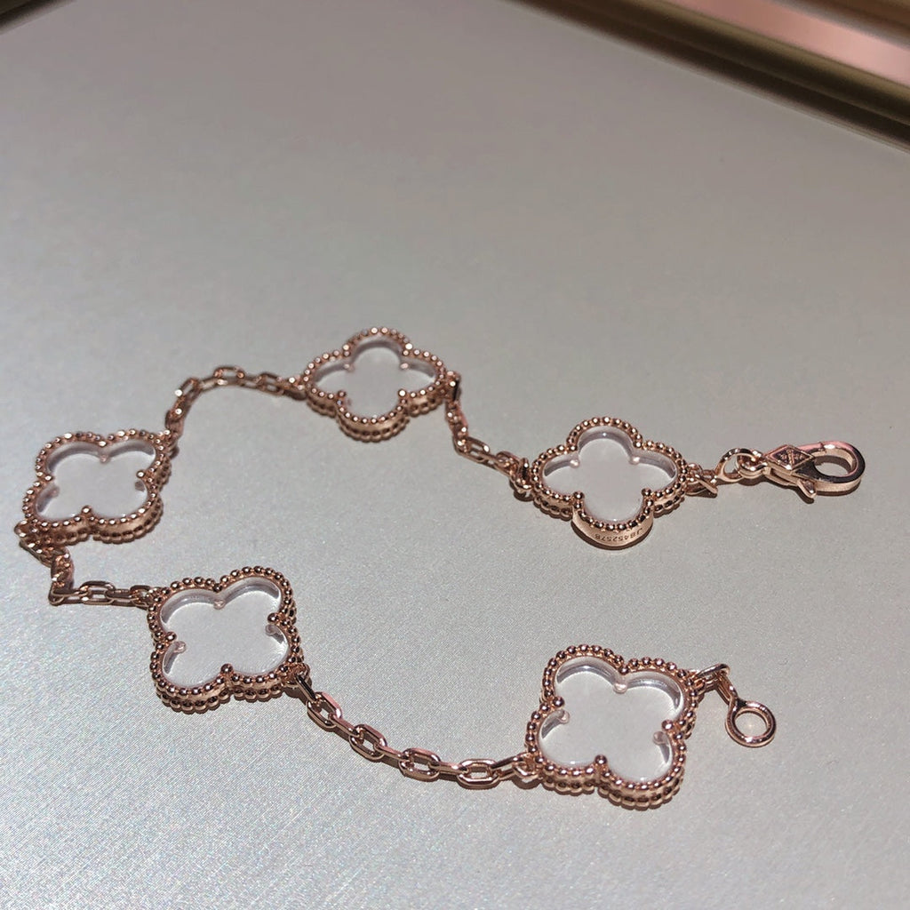 [Star]New CLOVER 5 MOTIF ROCK CRYSTAL BRACELET