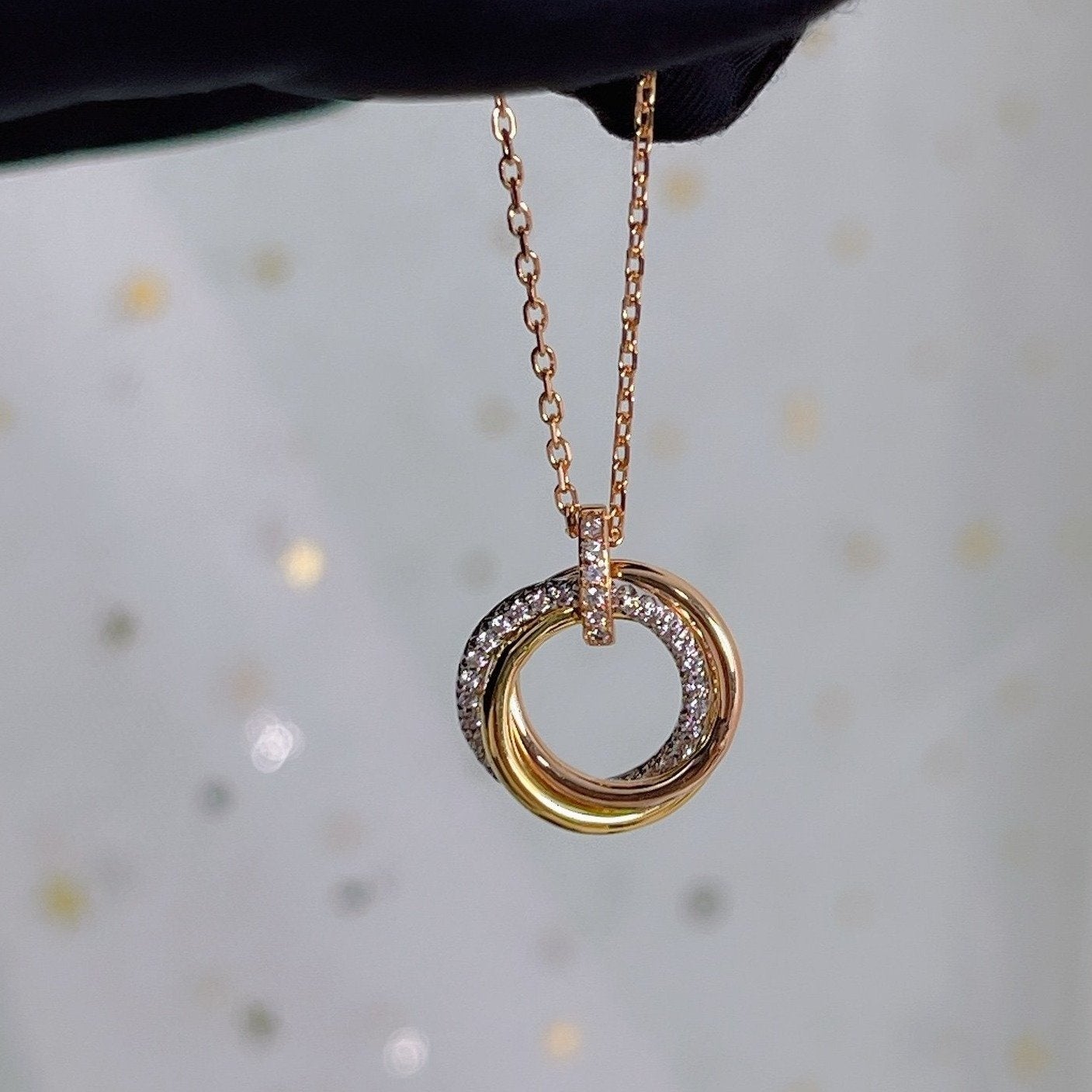 ¡®Star¡¯TRINITY NECKLACE SILVER GOLD PINK GOLD DIAMONDS