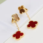 ¡®Star¡¯CLOVER  2 MOTIF  TIGER EYE CARNELIAN EARRINGS