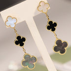 ¡®Star¡¯CLOVER EARRINGS GOLD ONYX MOP 3 MOTIF