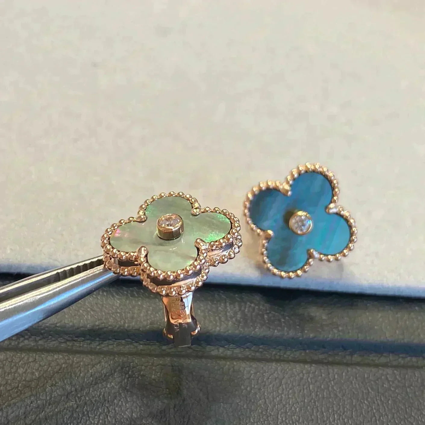 ¡®Star¡¯CLOVER MEDIUM 1 MOTIFS GRAY MOP  DIAMOND EARRINGS