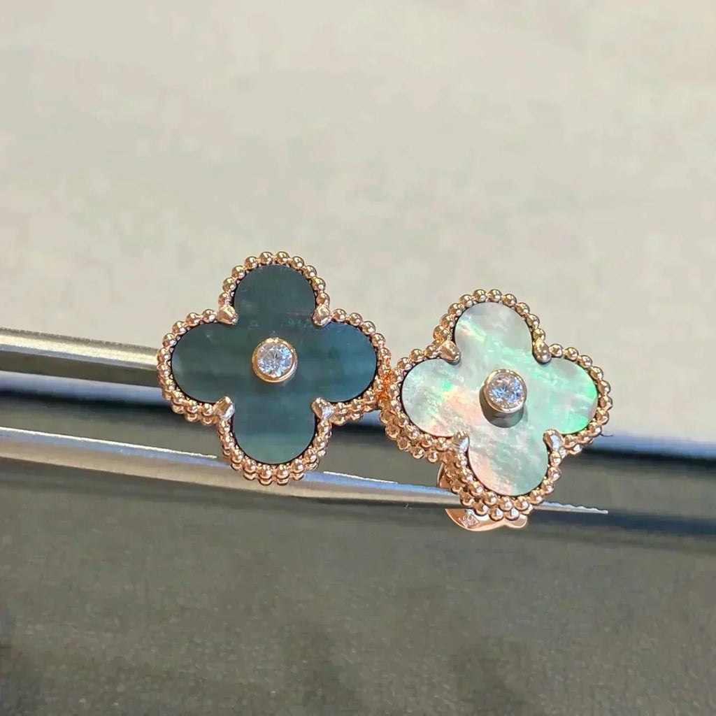 ¡®Star¡¯CLOVER MEDIUM 1 MOTIFS GRAY MOP  DIAMOND EARRINGS