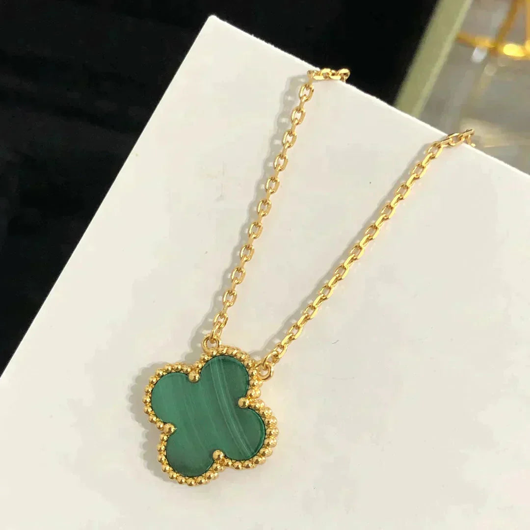 ¡®Star¡¯CLOVER 15MM MALACHITE SINGLE FLOWER  NECKLACE
