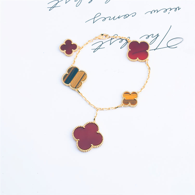 ¡®Star¡¯CLOVER BRACELET 5 MOTIFS CARNELIAN TIGER EYE