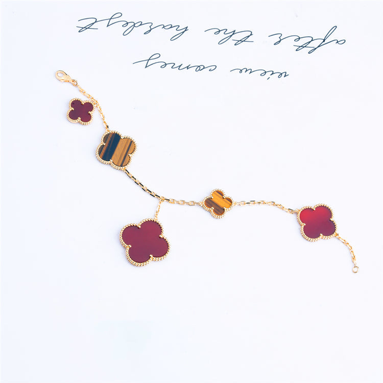 ¡®Star¡¯CLOVER BRACELET 5 MOTIFS CARNELIAN TIGER EYE