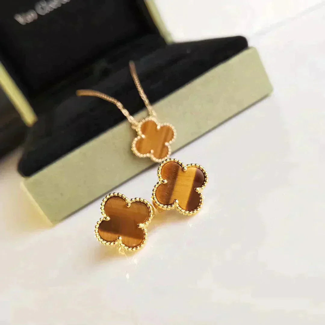 ¡®Star¡¯CLOVER MEDIUM 1 MOTIFS TIGER EYE EARRINGS