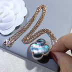 ¡®Star¡¯CLOVER 25MM GOLD DARK MOP BIG CLOVER NECKLACE