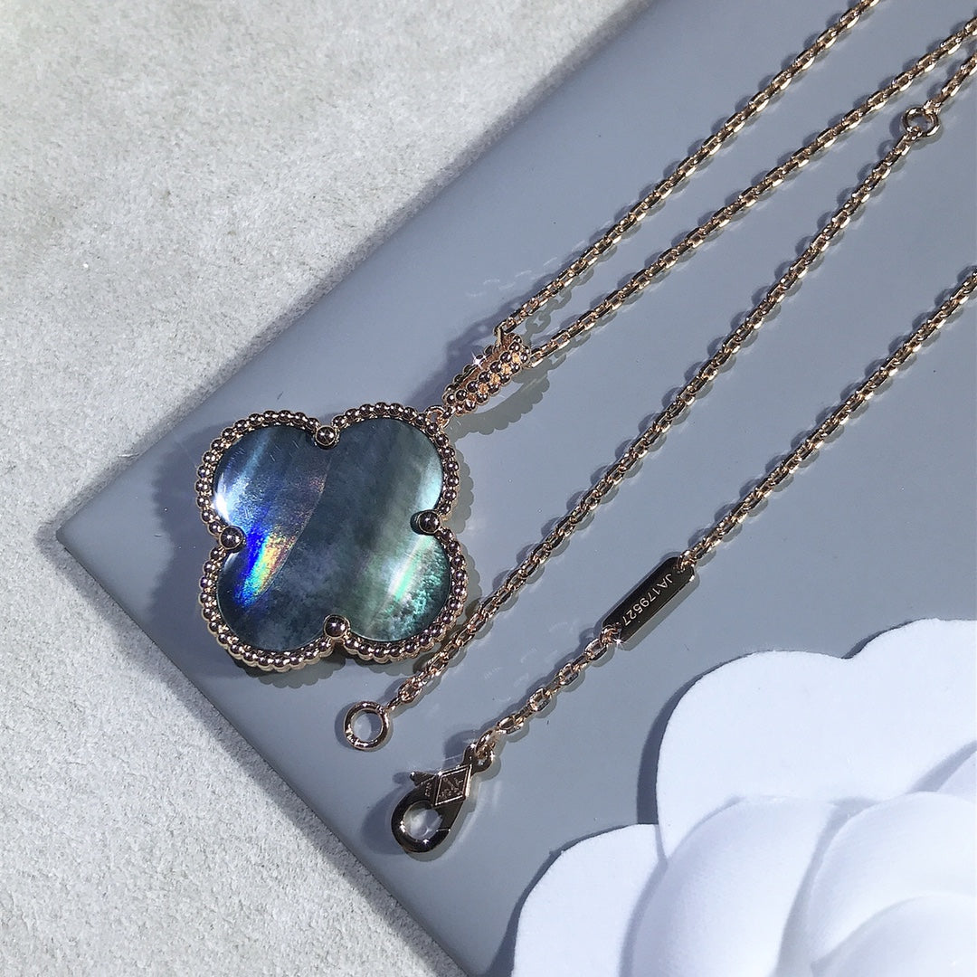 ¡®Star¡¯CLOVER 25MM GOLD DARK MOP BIG CLOVER NECKLACE