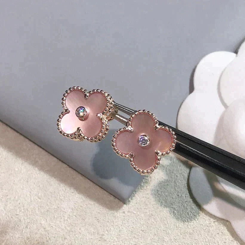 ¡®Star¡¯CLOVER MEDIUM 1 MOTIFS  PINK MOP DIAMOND EARRINGS