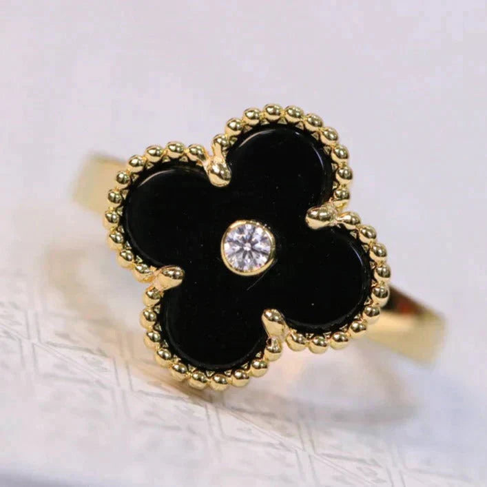 ¡®Star¡¯CLOVER ONYX RING GOLD DIAMOND