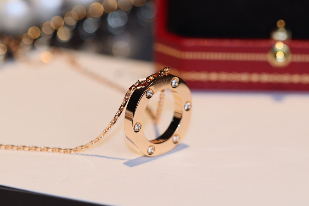 ¡®Star¡¯LOVE NECKLACE 16MM 6 DIAMONDS PINK GOLD