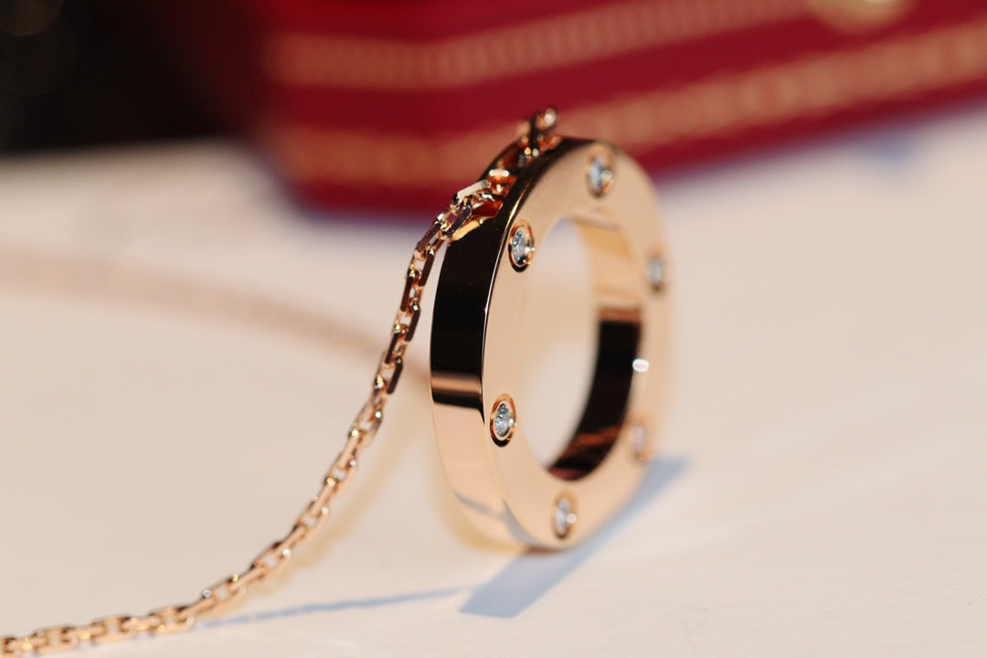 ¡®Star¡¯LOVE NECKLACE 16MM 6 DIAMONDS PINK GOLD