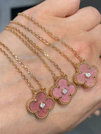 ¡®Star¡¯CLOVER 15MM DIAMOND RHODONITE NECKLACE