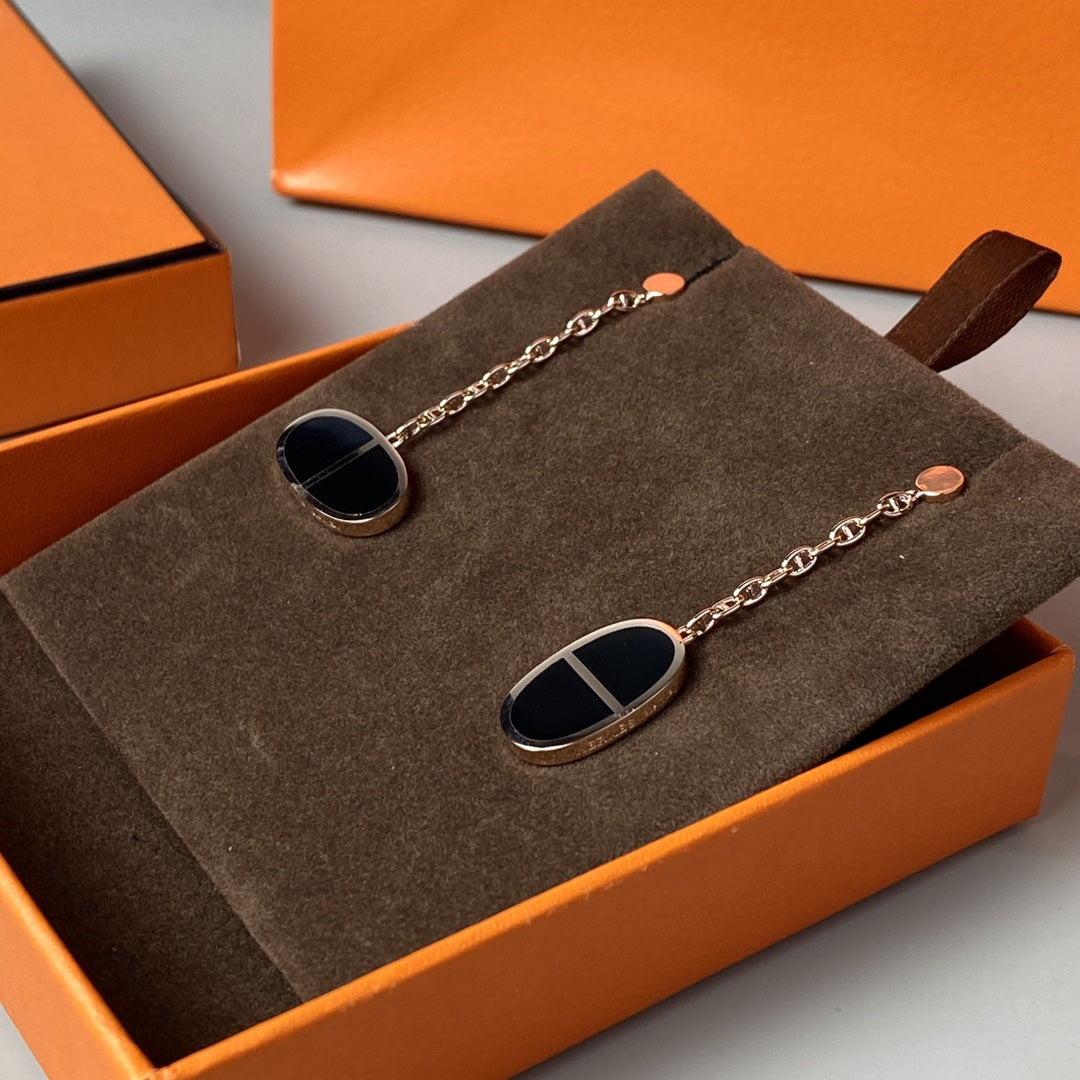¡®Star¡¯CHAINE VERSO BLACK CERAMIC EARRINGS