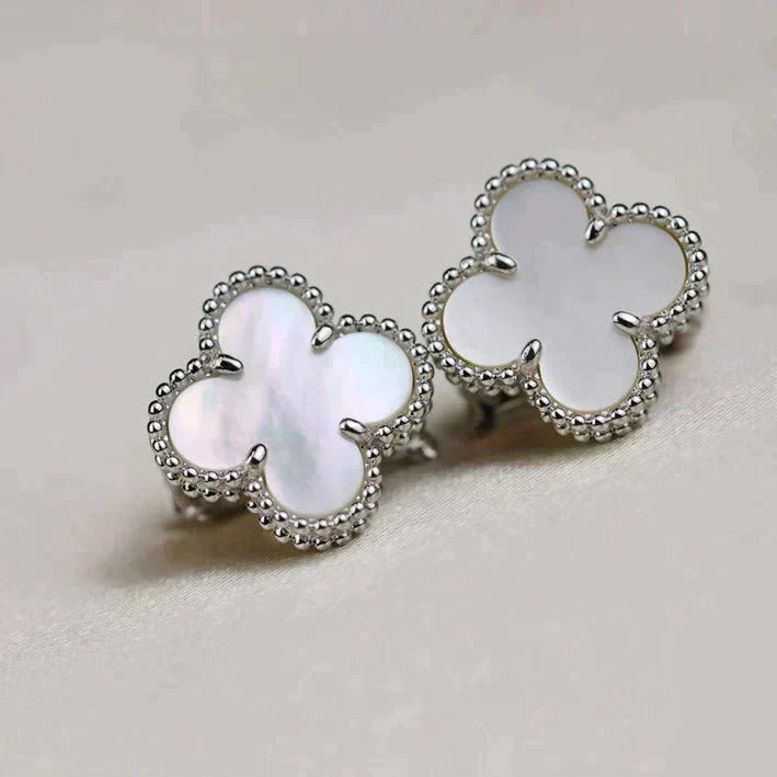 ¡®Star¡¯CLOVER MEDIUM 1 MOTIFS  WHITE MOP EARRINGS SILVER