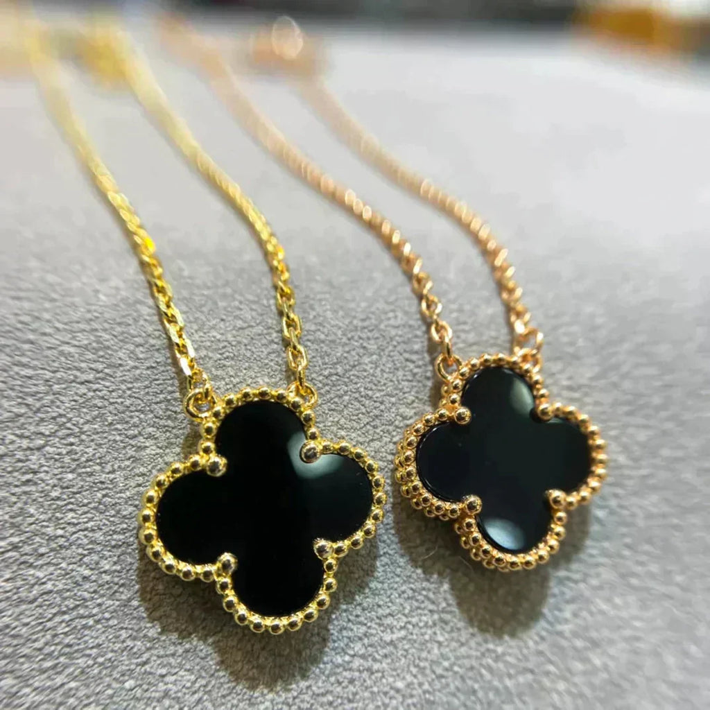 ¡®Star¡¯CLOVER 15MM BLACK ONYX SINGLE FLOWER NECKLACE
