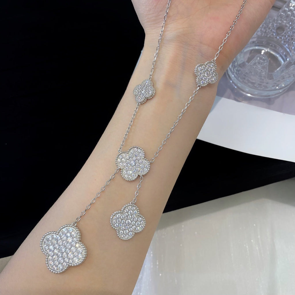 ¡®Star¡¯CLOVER 5 MOTIFS SILVER DIAMONDS NECKLACE