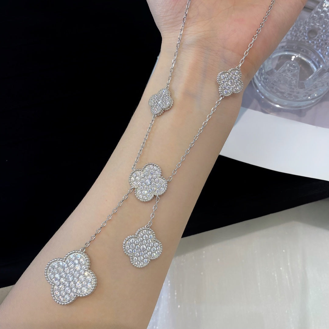 ¡®Star¡¯CLOVER 5 MOTIFS SILVER DIAMONDS NECKLACE