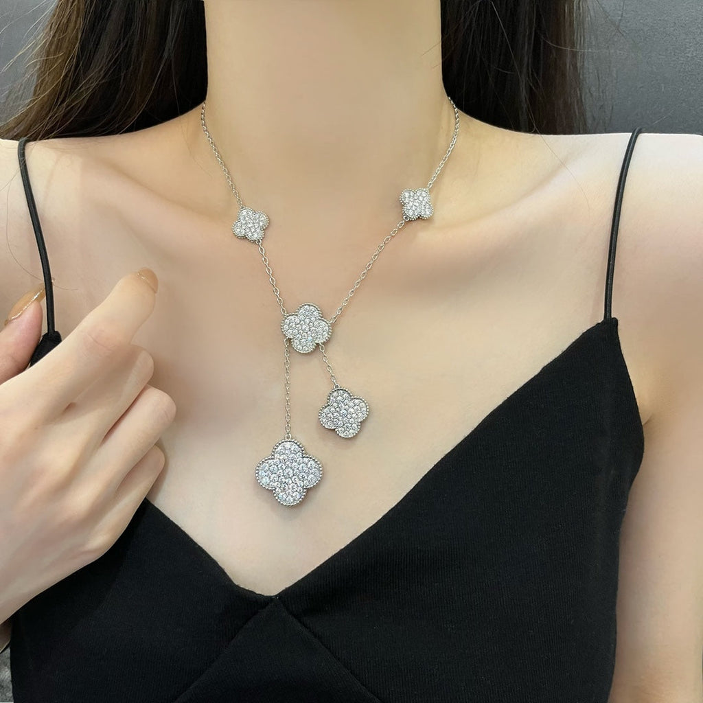 ¡®Star¡¯CLOVER 5 MOTIFS SILVER DIAMONDS NECKLACE