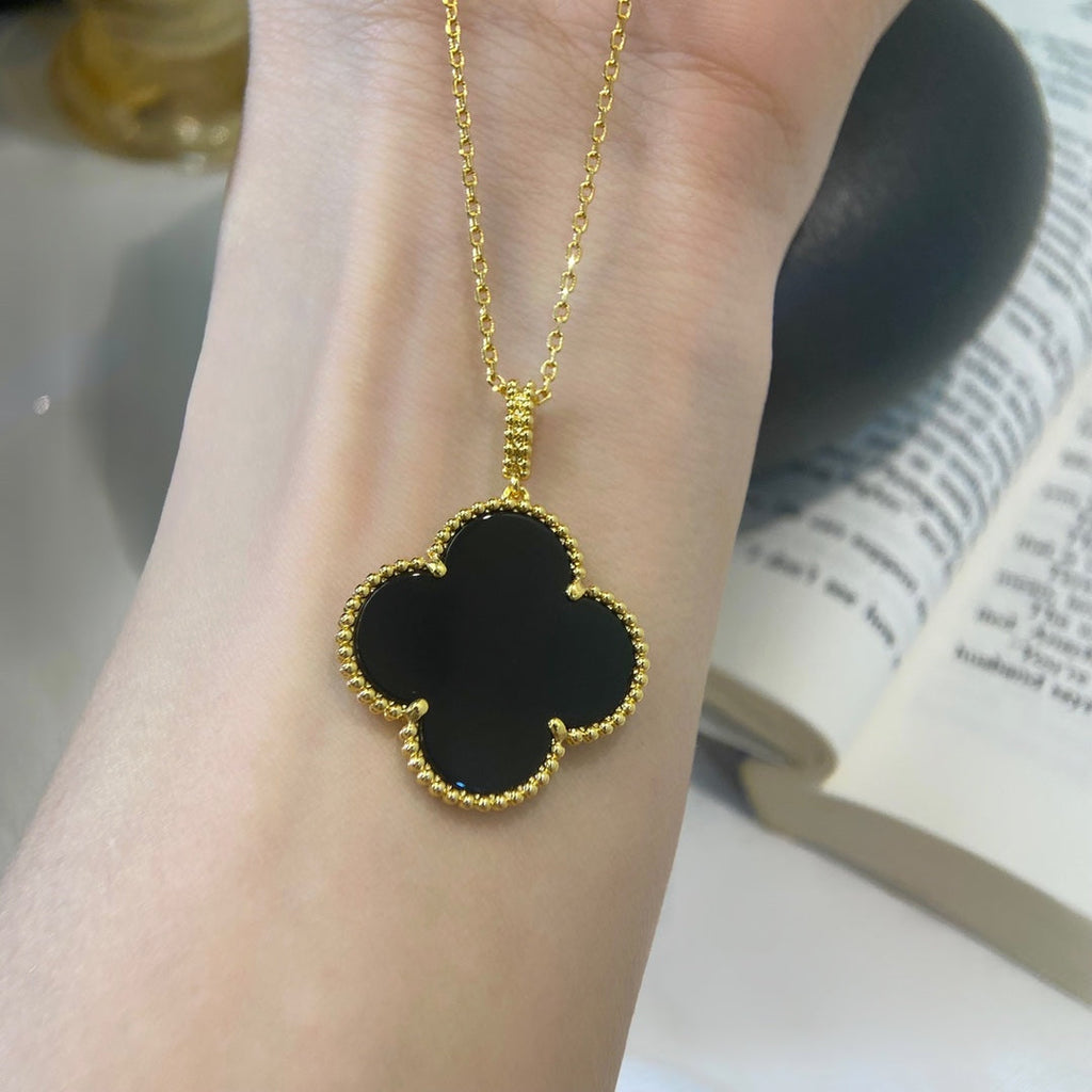 ¡®Star¡¯CLOVER 25MM NECKLACE GOLD ONYX