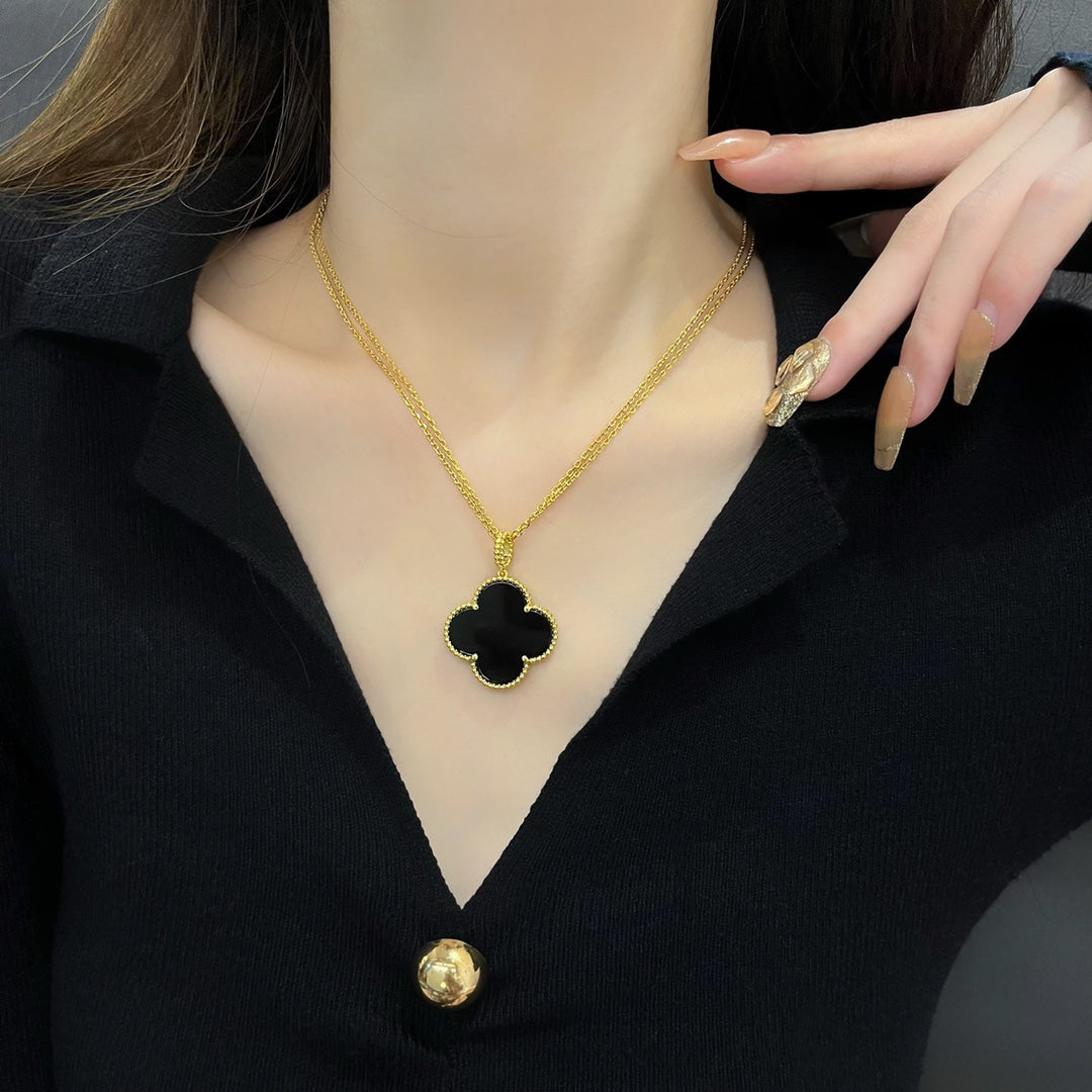 ¡®Star¡¯CLOVER 25MM NECKLACE GOLD ONYX