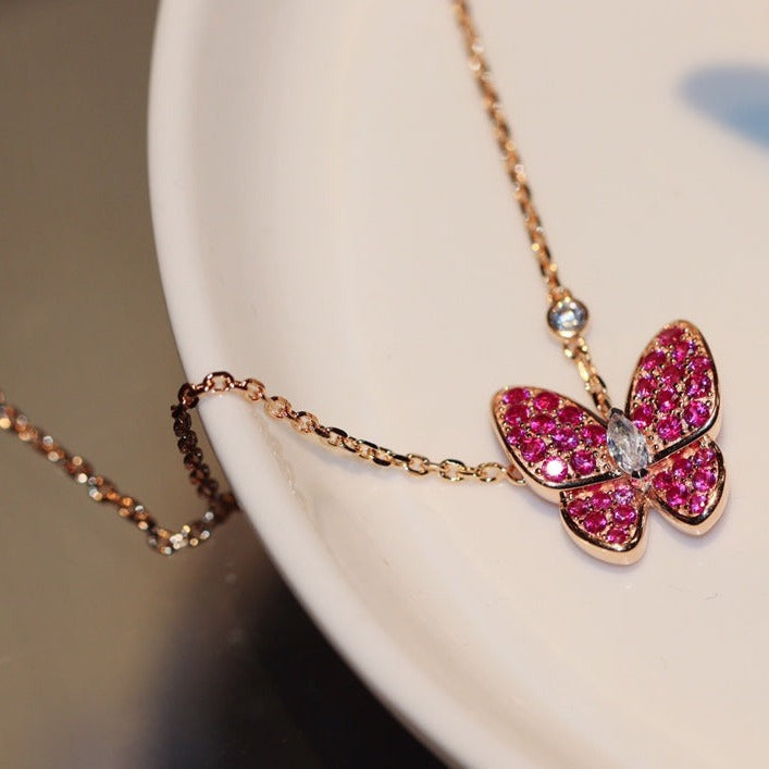 ¡®Star¡¯BUTTERFLY RED DIAMOND ROSE GOLD NECKLACE