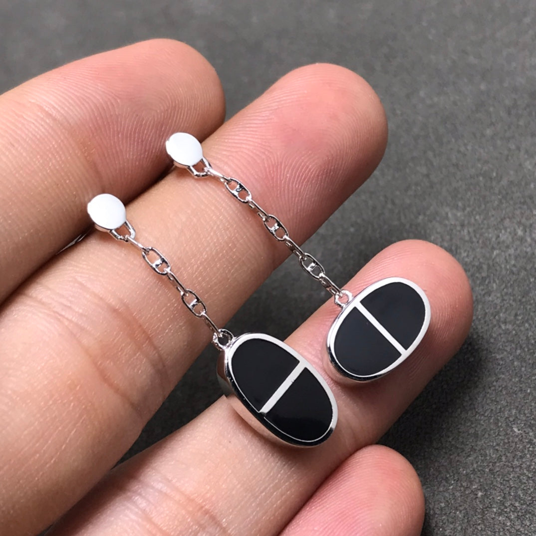 ¡®Star¡¯CHAINE VERSO BLACK CERAMIC SILVER EARRINGS