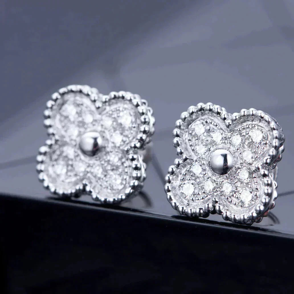 ¡®Star¡¯CLOVER 1 MOTIFS DIAMOND STUD EARRINGS SILVER