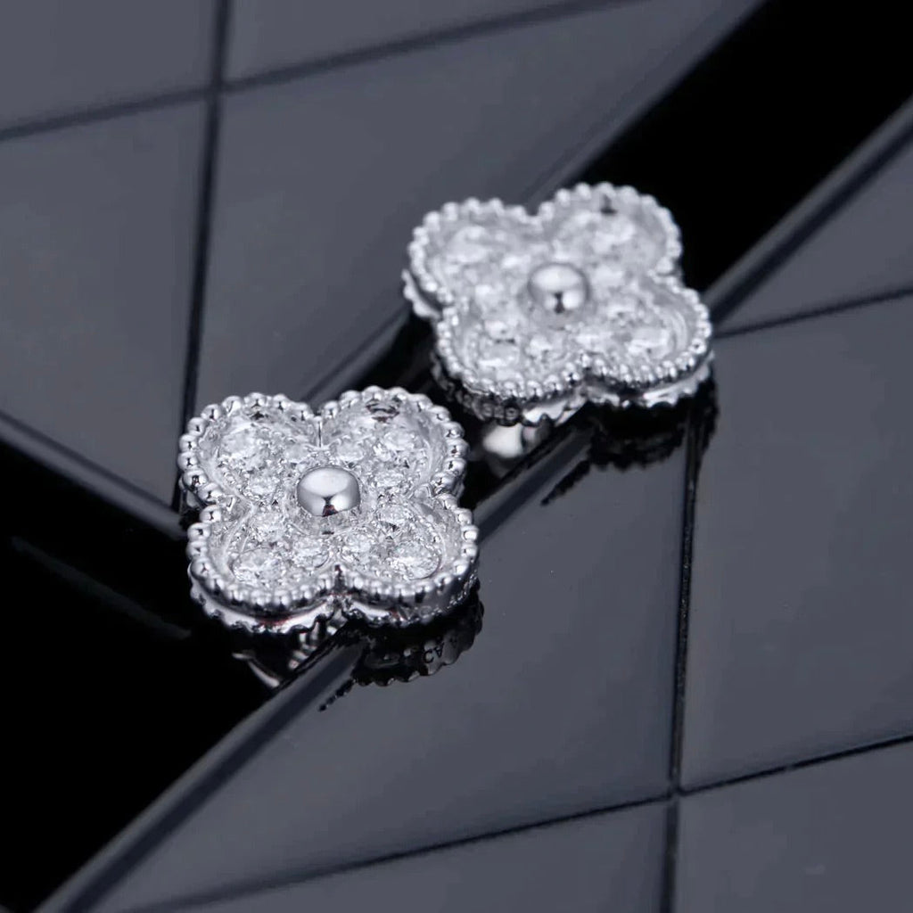 ¡®Star¡¯CLOVER 1 MOTIFS DIAMOND STUD EARRINGS SILVER
