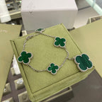 ¡®Star¡¯CLOVER 5 MOTIFS SIVLER MALACHITE BRACELET