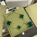 ¡®Star¡¯CLOVER 5 MOTIFS SIVLER MALACHITE BRACELET