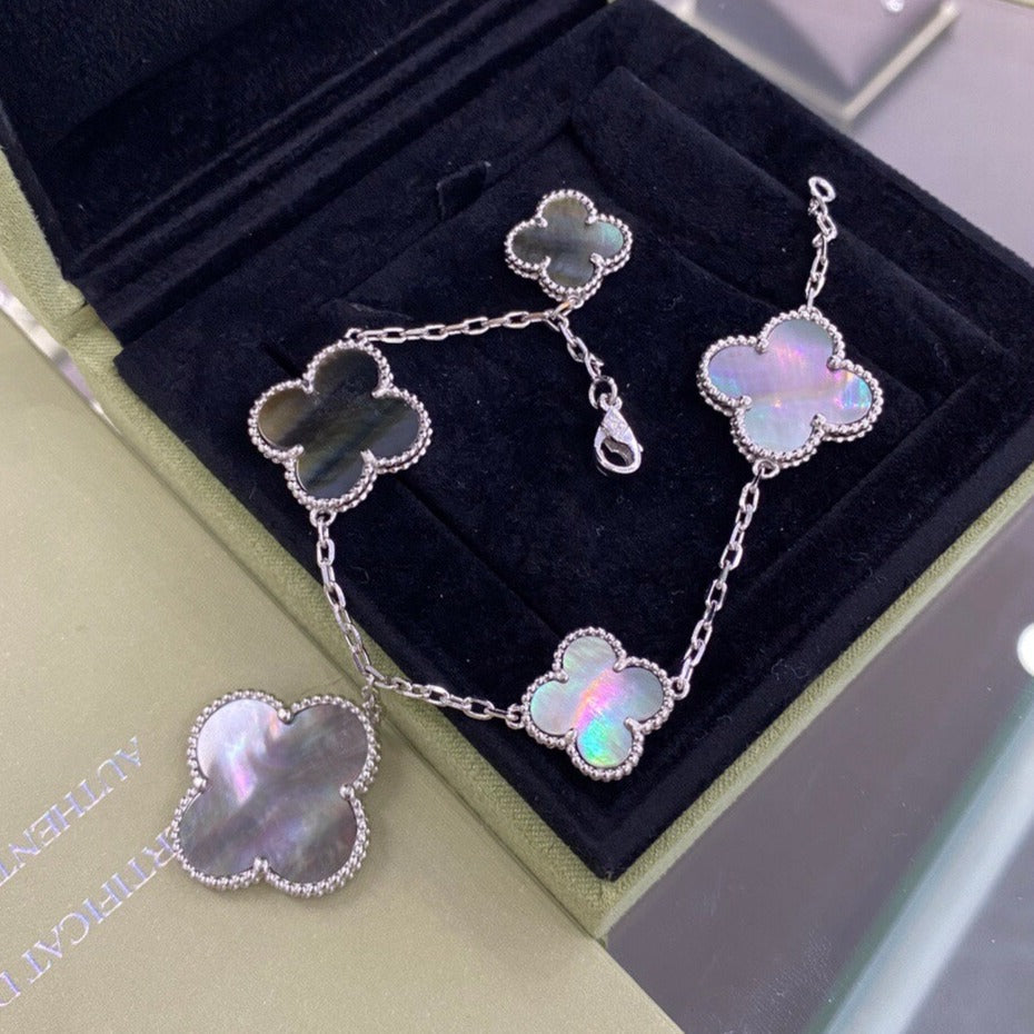 ¡®Star¡¯CLOVER 5 MOTIFS SIVLER DARK MOP BRACELET