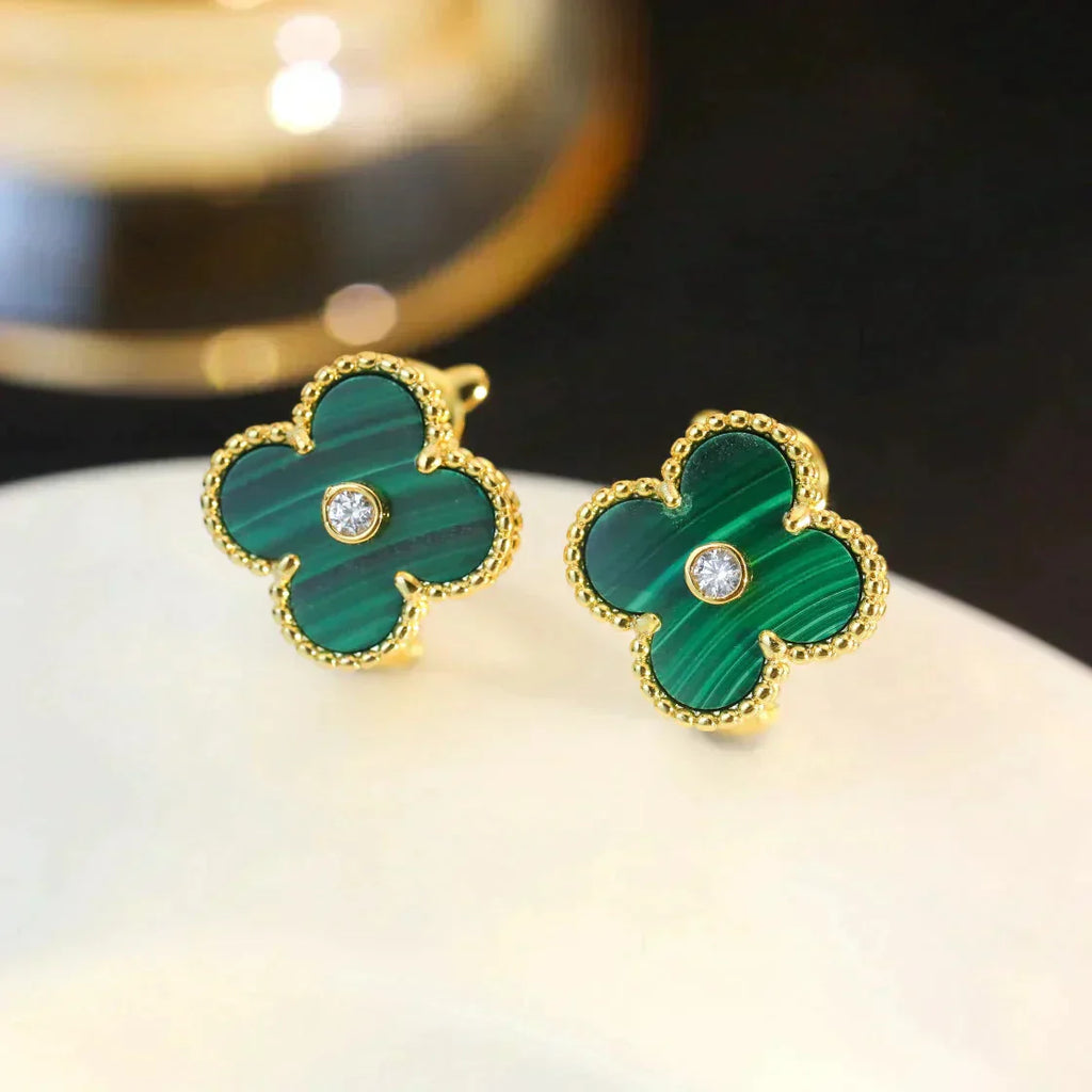 ¡®Star¡¯CLOVER MEDIUM 1 MOTIFS MALACHITE DIAMOND EARRINGS