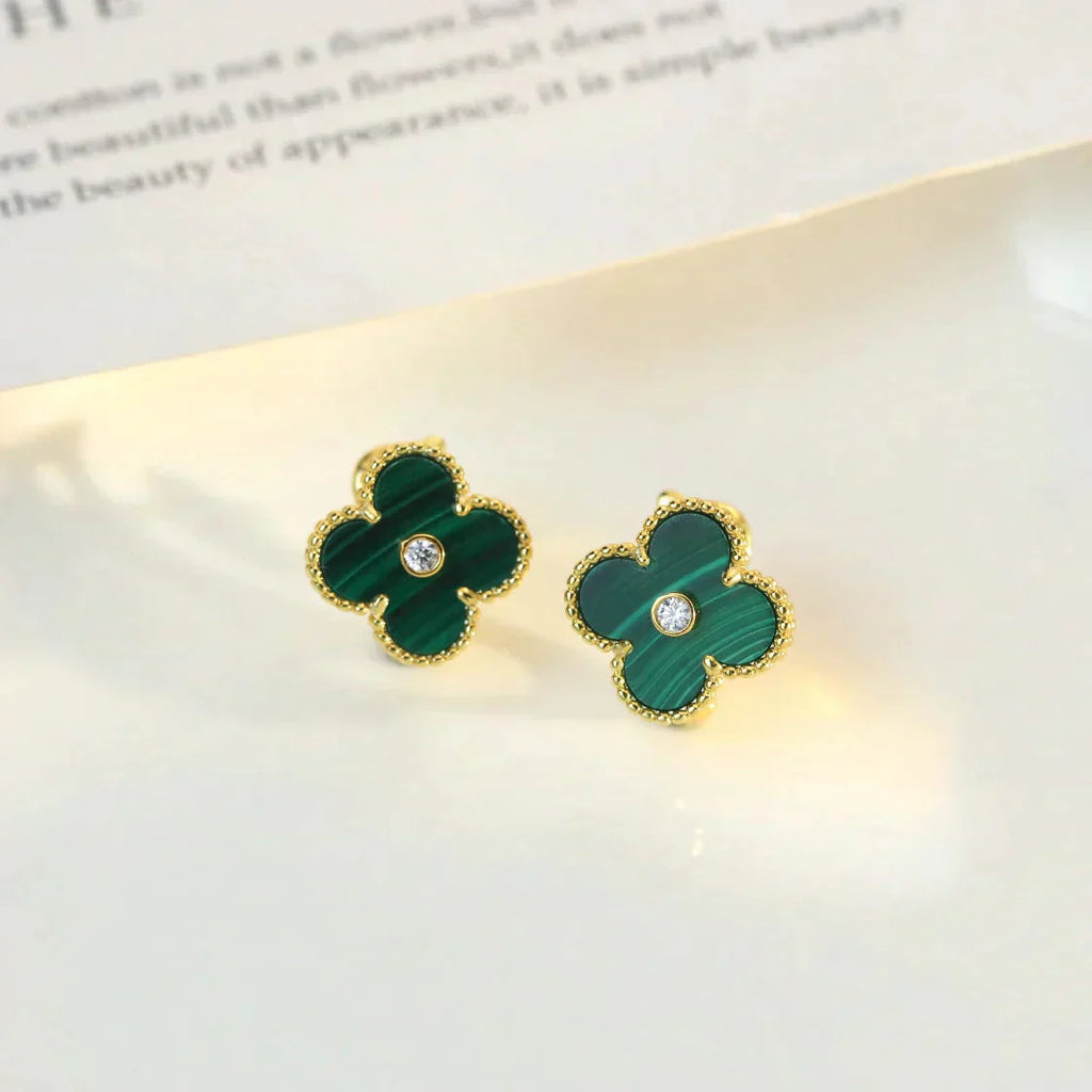 ¡®Star¡¯CLOVER MEDIUM 1 MOTIFS MALACHITE DIAMOND EARRINGS