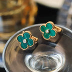 ¡®Star¡¯CLOVER MEDIUM 1 MOTIFS MALACHITE DIAMOND EARRINGS