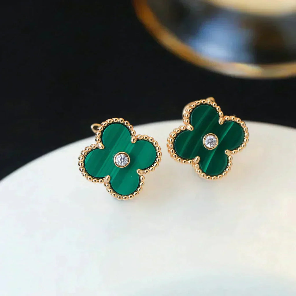 ¡®Star¡¯CLOVER MEDIUM 1 MOTIFS MALACHITE DIAMOND EARRINGS