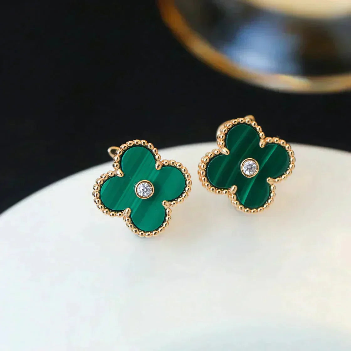 ¡®Star¡¯CLOVER MEDIUM 1 MOTIFS MALACHITE DIAMOND EARRINGS