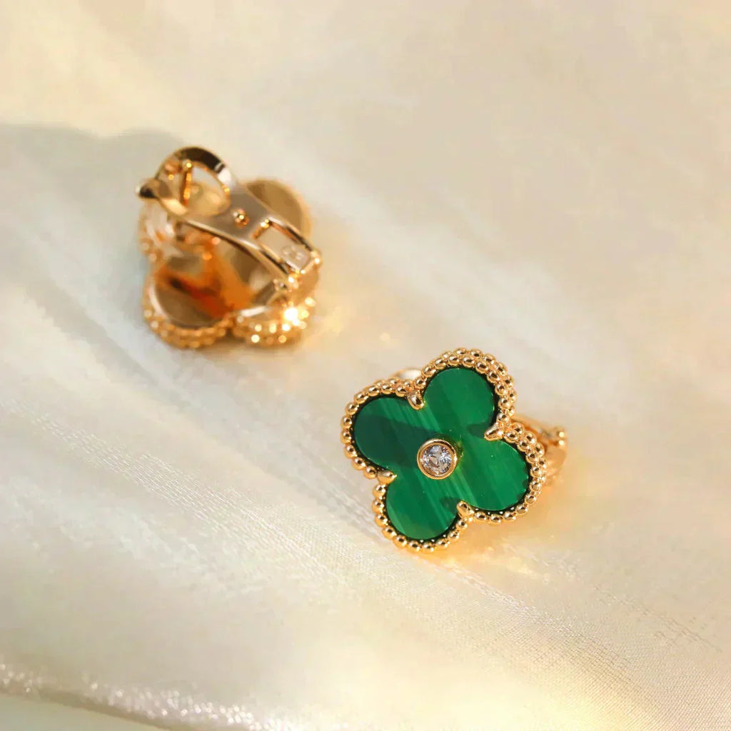 ¡®Star¡¯CLOVER MEDIUM 1 MOTIFS MALACHITE DIAMOND EARRINGS
