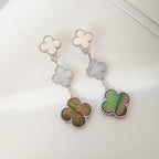 ¡®Star¡¯CLOVER 3 MOTIFS CHALCEDONY DARK MOP SILVER EARRINGS
