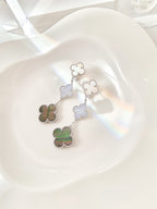 ¡®Star¡¯CLOVER 3 MOTIFS CHALCEDONY DARK MOP SILVER EARRINGS