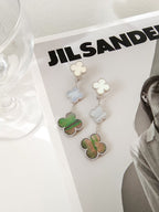 ¡®Star¡¯CLOVER 3 MOTIFS CHALCEDONY DARK MOP SILVER EARRINGS