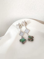 ¡®Star¡¯CLOVER 3 MOTIFS CHALCEDONY DARK MOP SILVER EARRINGS
