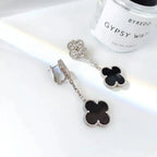¡®Star¡¯CLOVER 2 MOTIFS  DIAMOND ONYX EARRINGS SILVER