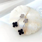 ¡®Star¡¯CLOVER 2 MOTIFS  DIAMOND ONYX EARRINGS SILVER