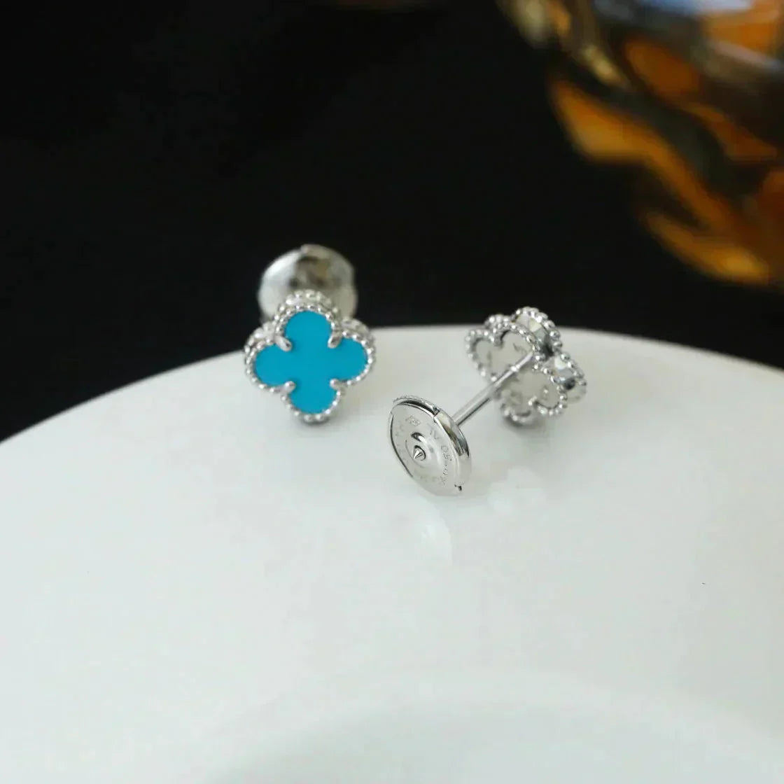 ¡®Star¡¯CLOVER MINI 9.5MM ONYX STUD EARRINGS SILVER