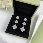¡®Star¡¯CLOVER 3 MOTIF DIAMOND SILVER DROP EARRINGS