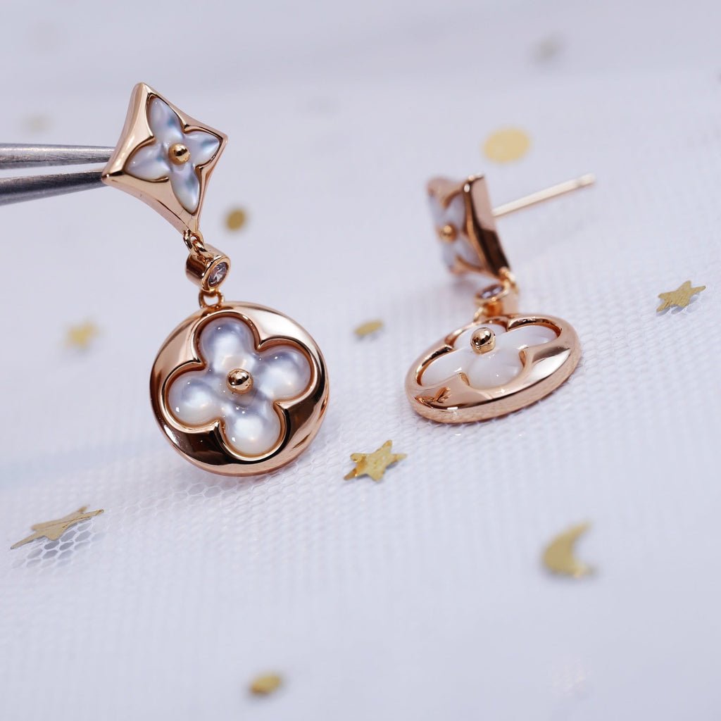 ¡®Star¡¯STAR AND SUN PINK GOLD MOP DROP EARRINGS